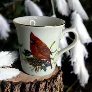 Lenox Winter Greeting Coffee Mug Cup Cardinals Signed By Artist Fine Porcelain